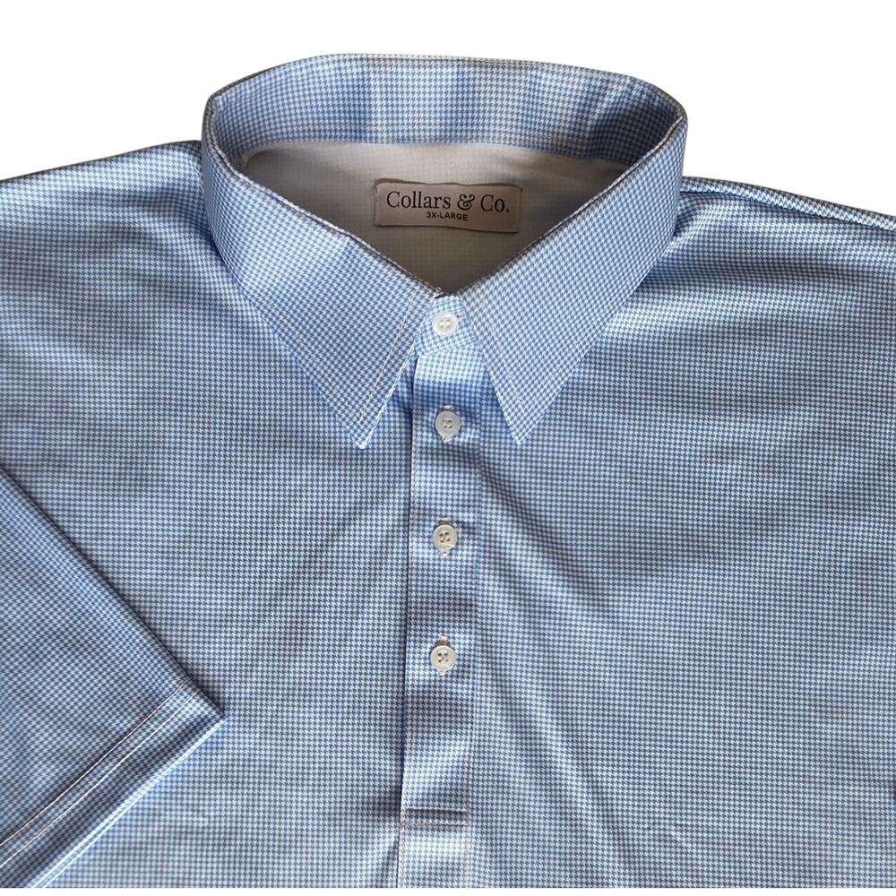 Collars & Co. Dress Collar Polo Shirt Original, Blue Gingham Sz 3XL Performance